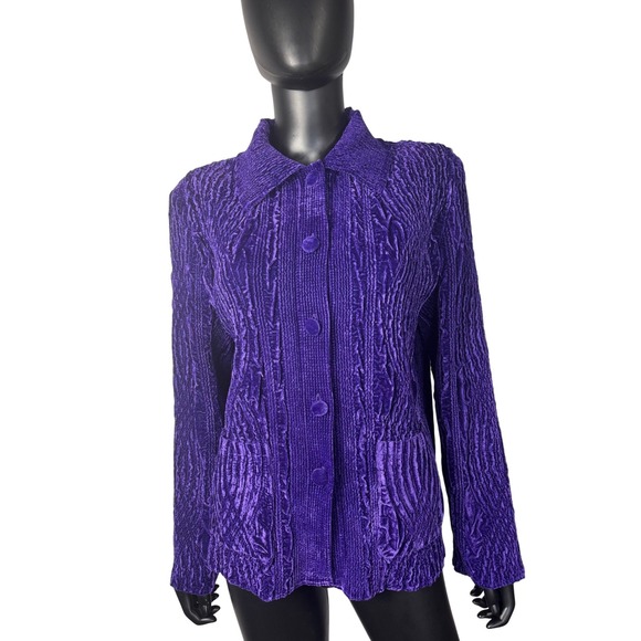 Great cavalier by st paul Purple Crinkle Velvet Jacket Collared Button Up L - Picture 1 of 6